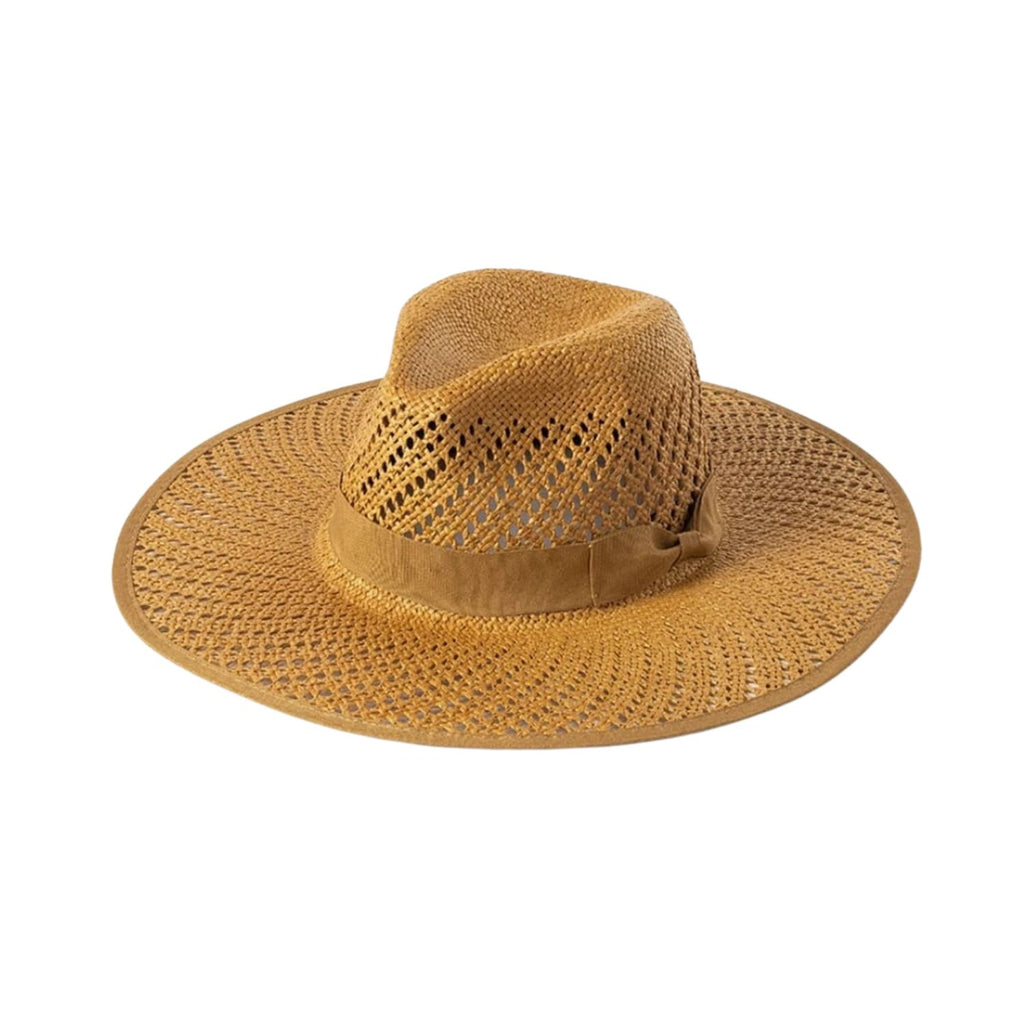 Brown BreezeWoven Jazz Straw Hat with a wide brim and sweet band, featuring a stylish cut-out design.