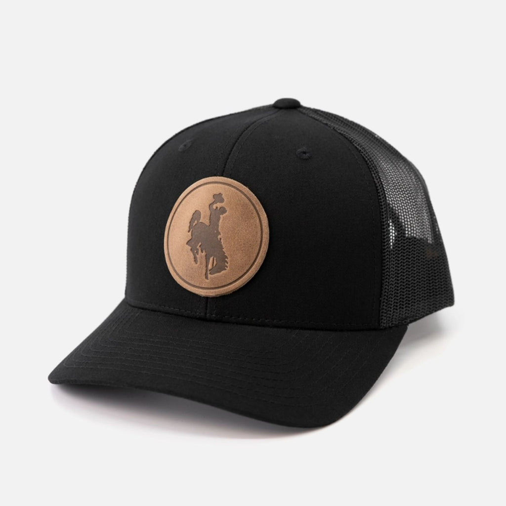 Wyoming Steamboat Leather Patch Cap – Official University of Wyoming Trucker Hat with Full-Grain Leather Patch.