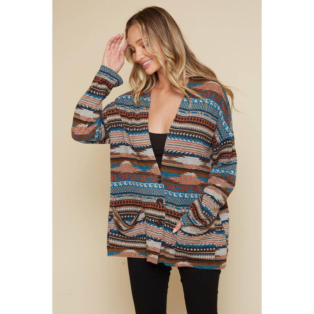 Boho Fashion Cardigan - Desert Sage Teal Multi