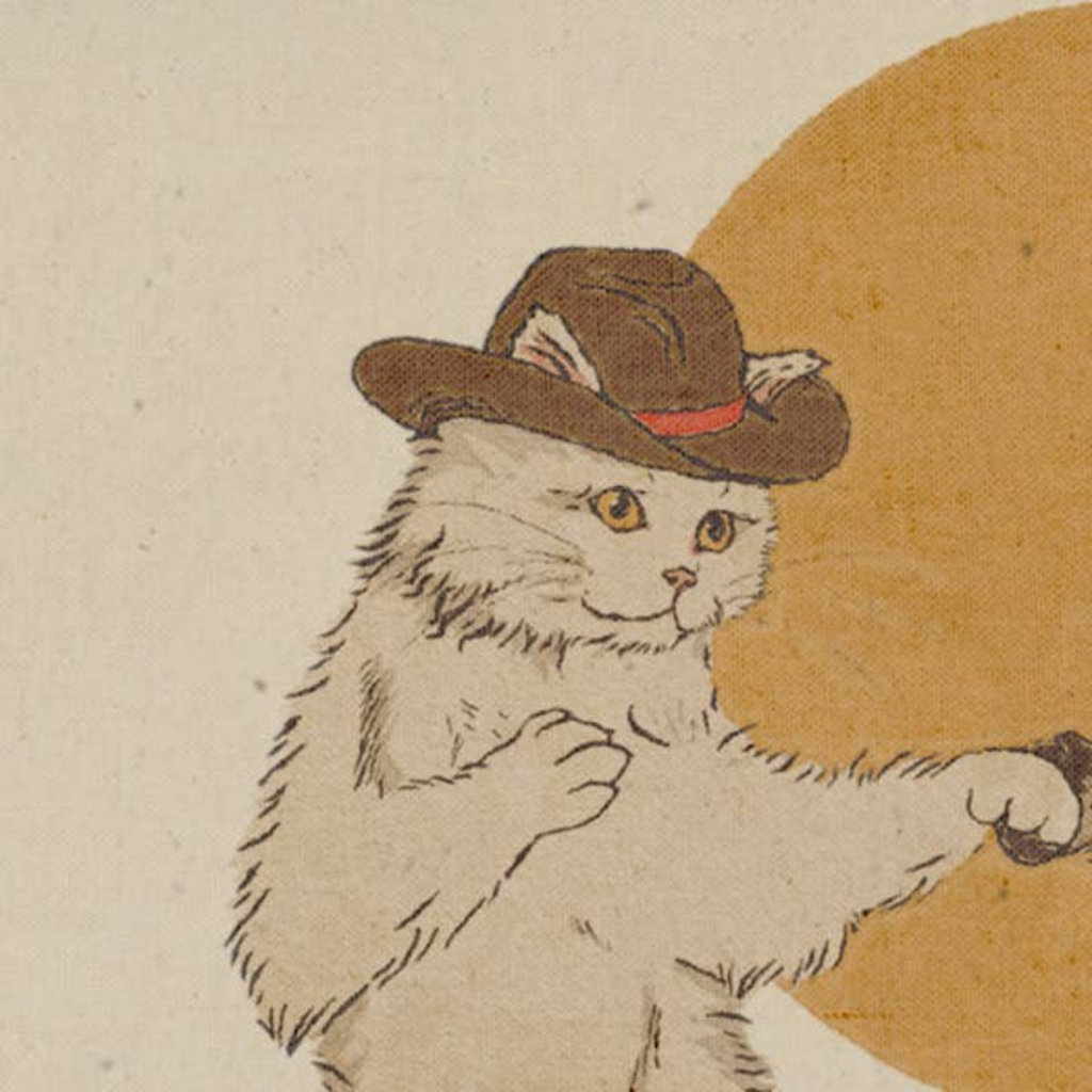 A close-up detail of the sublimated design on the Boot Scootin Kitties tote bag, featuring Western-inspired artwork.