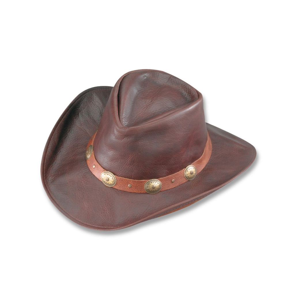 Full Grain Leather Western Hat with Shapeable Brim and Concho Band - Crafted for Style and Comfort