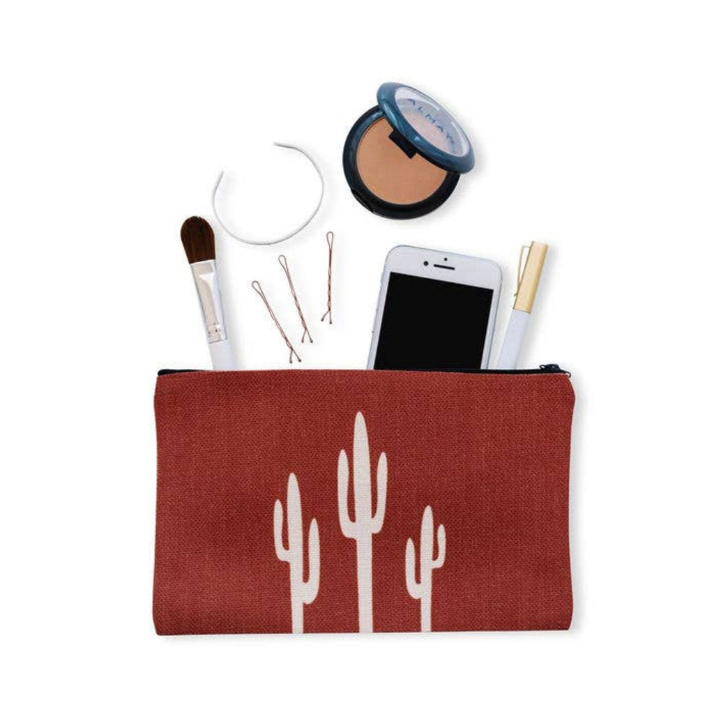 Cactus Print Makeup Pouch - Red Desert Saguaro Design