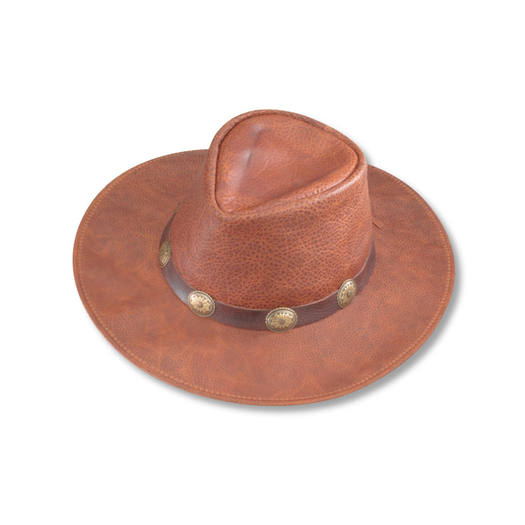 Western Hat with Tieback Concho Band - Crafted with Lightweight Full Grain Leather and a Shapeable Brim for Iconic Style and Comfort