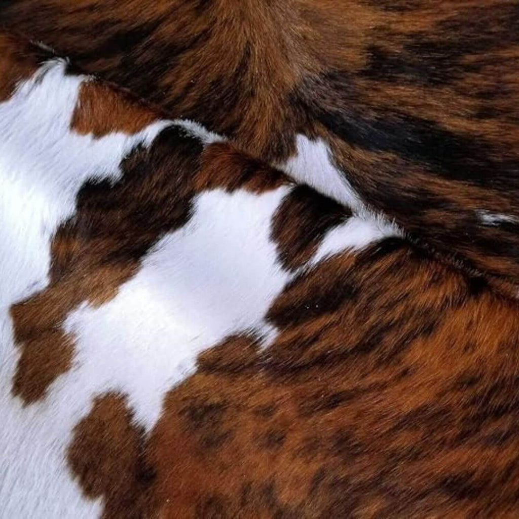 Close-up view of a luxurious cowhide rug.