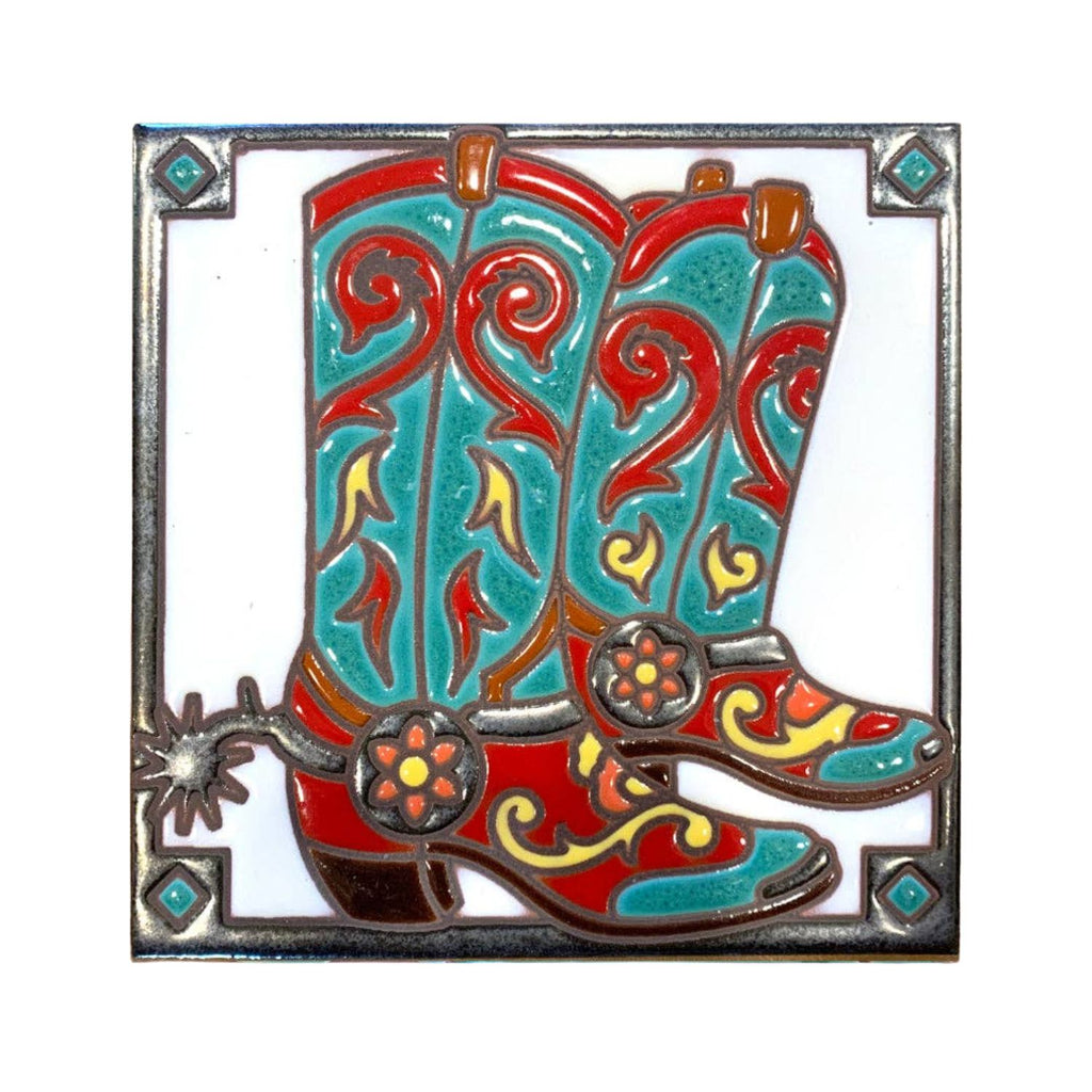 Hand-glazed Cowboy Boots Tile with cork backing