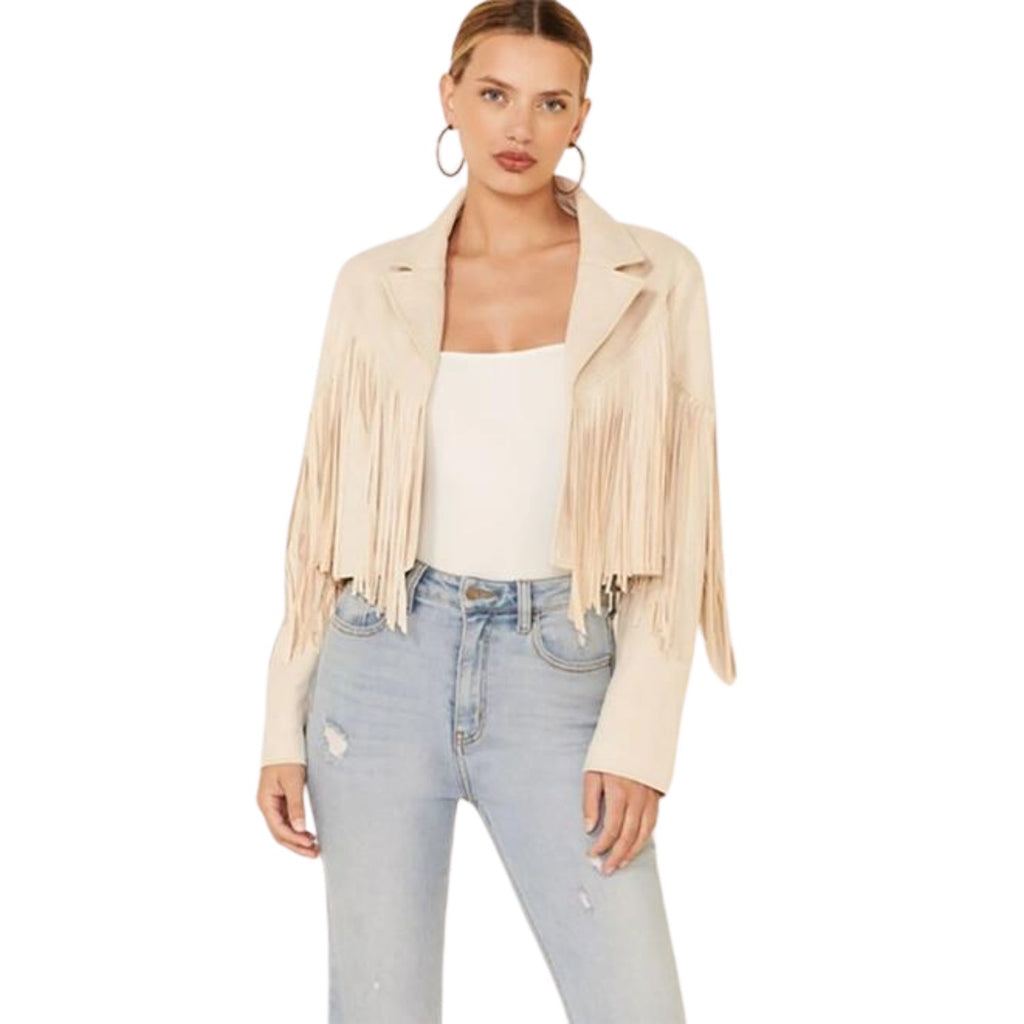 Cream Fringed Moto Jacket - Embrace Western Style