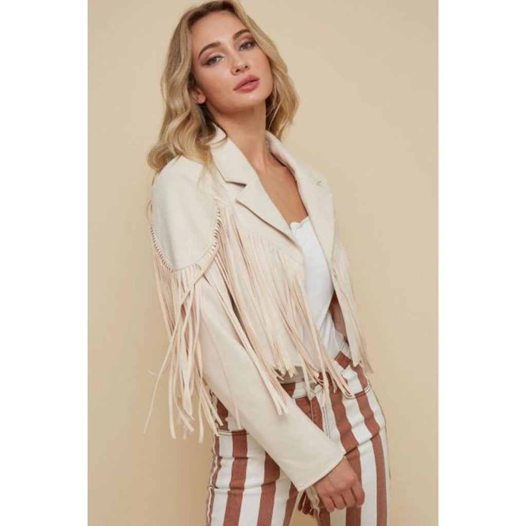 Cream Suede Moto Jacket - Western Boho Style