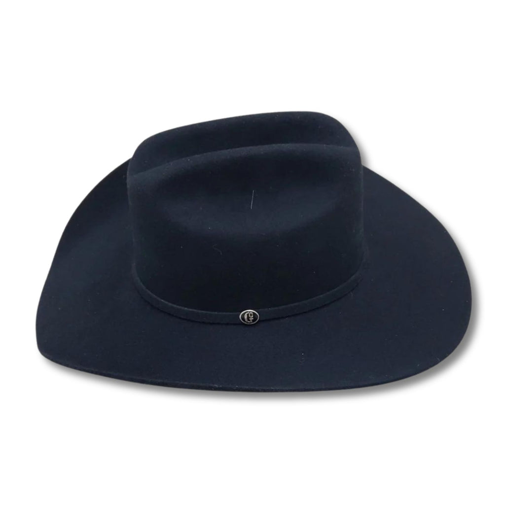 Side view of the Dakota Range Cowboy Hat in black, showcasing its Cattleman crown and traditional brim design, made from a luxurious blend of fine Bolivian cashmere and wool.