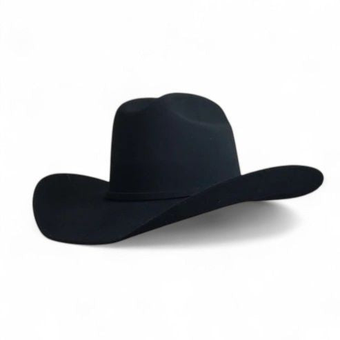 Side view of the Dakota Range Black Cowboy Hat, featuring a luxurious blend of fine Bolivian cashmere and wool, with a Cattleman crown and traditional curved brim.