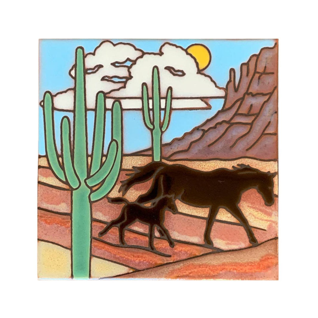 Hand-glazed Desert Horses tile from Cowpoke Crafts