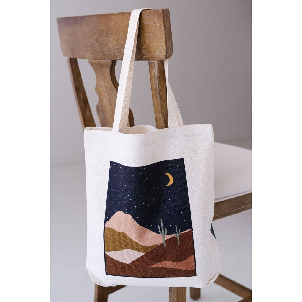 Desert Night Tote Bag - Stylish linen polyester blend tote with starry desert night print