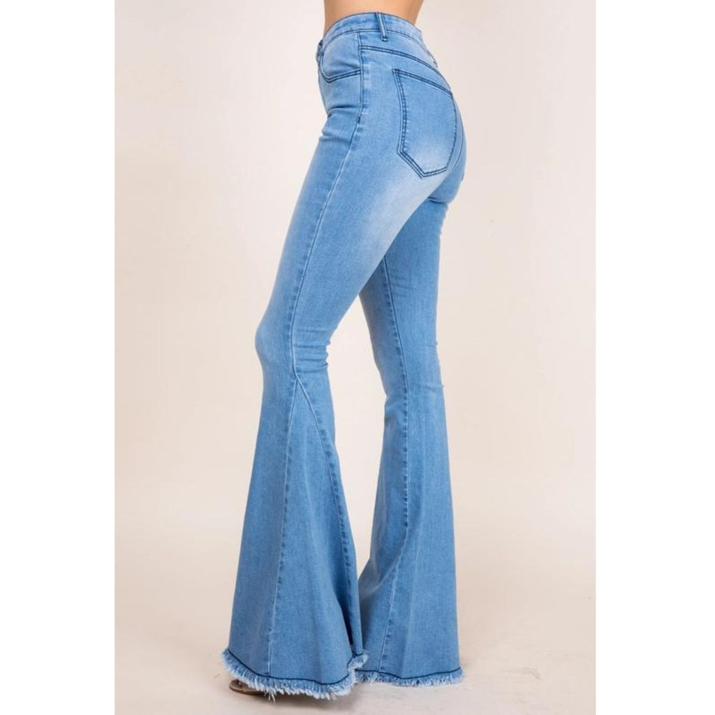 High Rise Flared Denim Jeans - Side View, Cowgirl Style