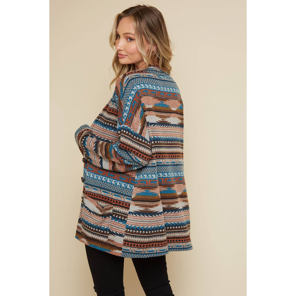 Southwest Inspired Cardigan - Desert Sage Teal Multi