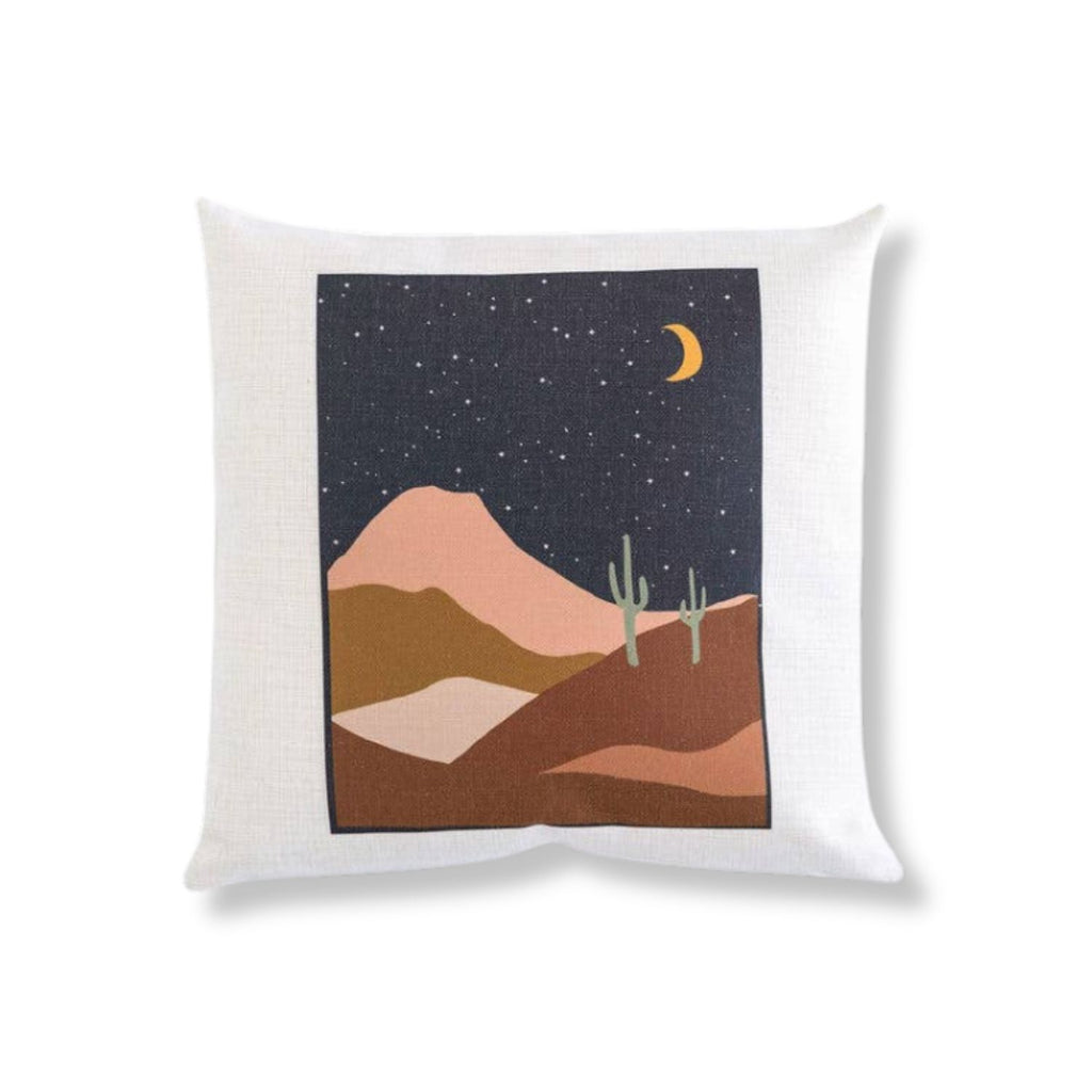 Starry Desert Night Canvas Pillow - Front View