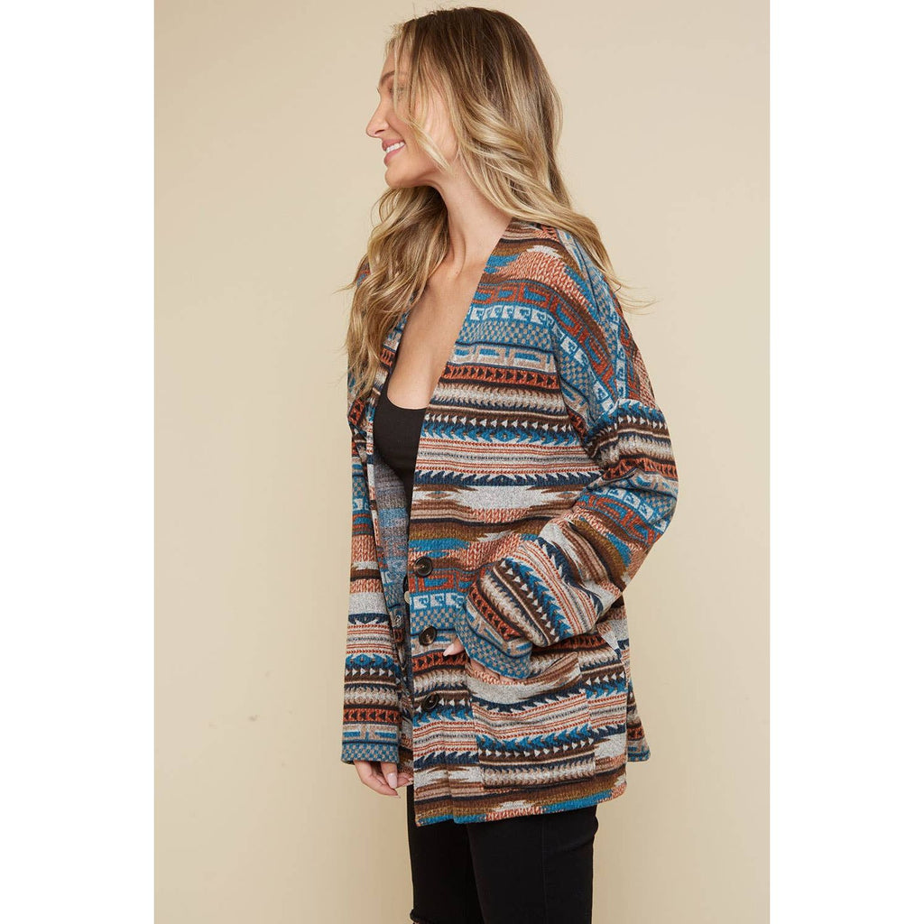 Teal Multi Cardigan - Desert Sage Aztec Print