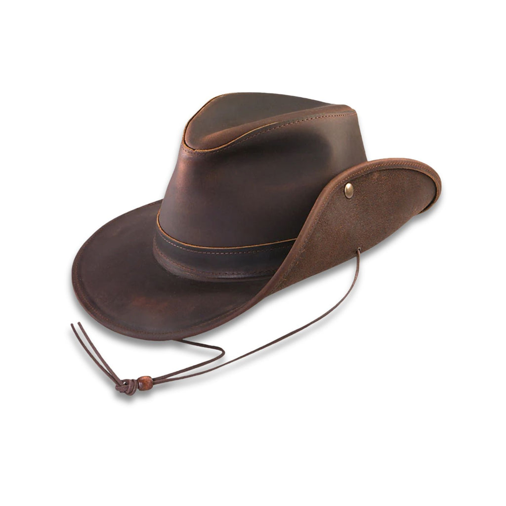 The Outrider Leather Aussie Hat in Rich Brown