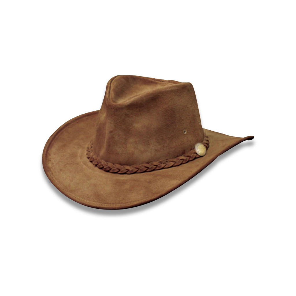 Brown Cowhide Suede Leather Western Cowboy Hat with Authentic Braided Band and Concho Detailing - A Timeless Icon of Western Style