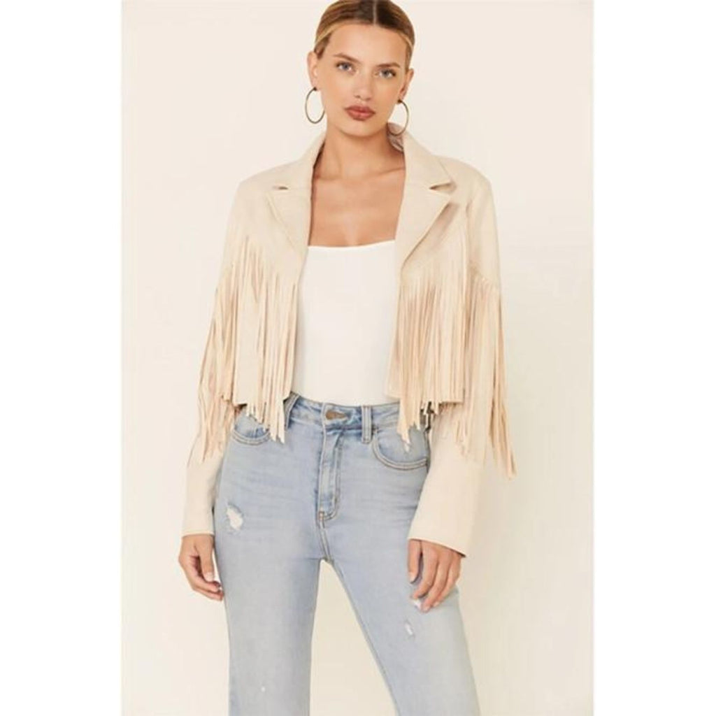 Western Boho Fringed Jacket - Cream Moto