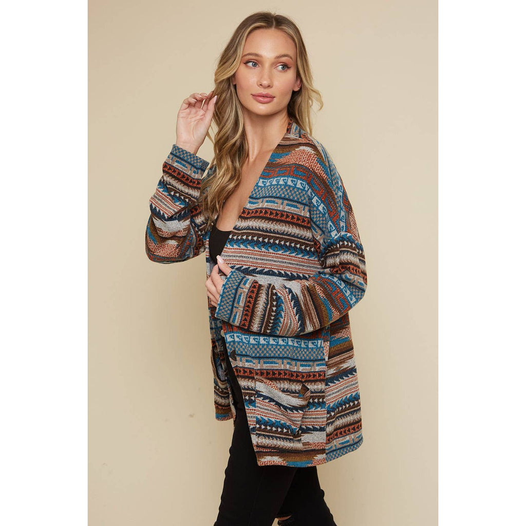 Western Chic Cardigan - Desert Sage Teal Multi