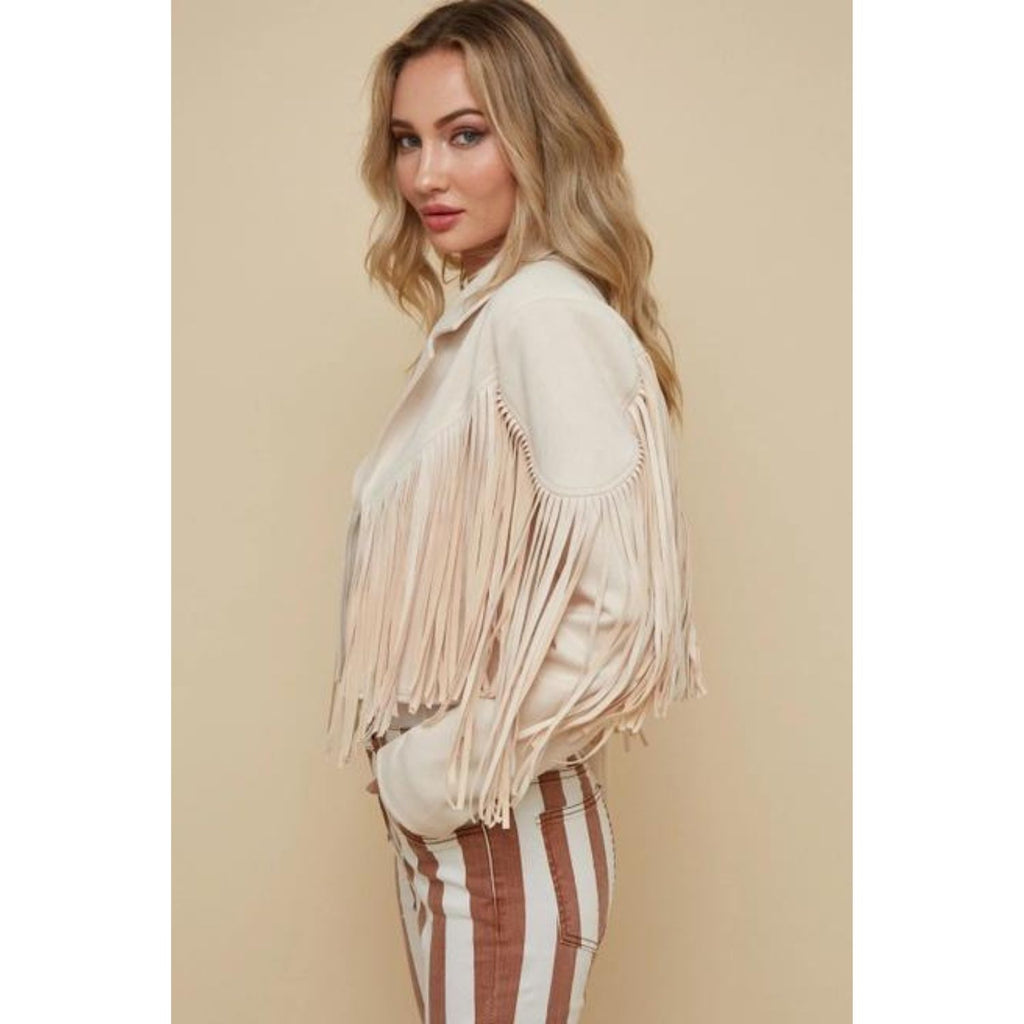 Western Style Fringed Jacket - Cream Moto