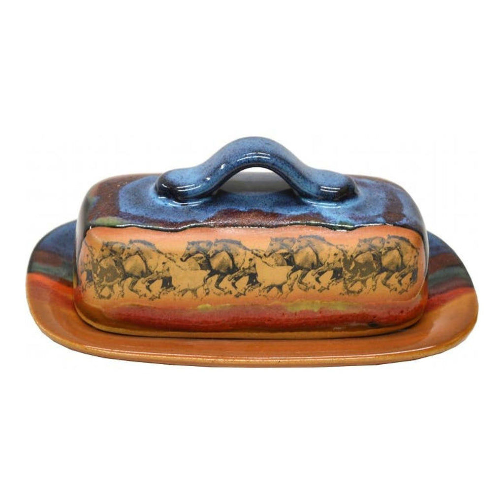 Wild Mustangs Galloping Horses Butter Dish