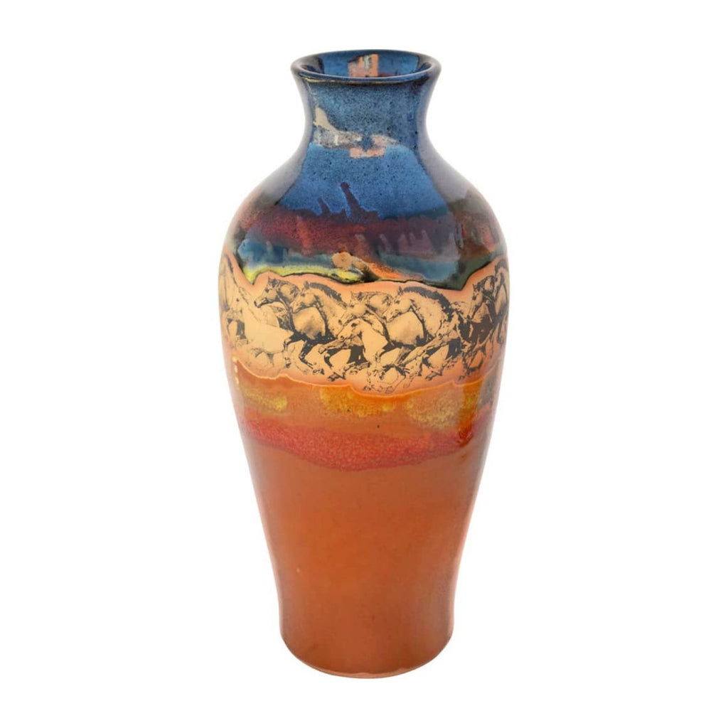 Handcrafted Wild Mustangs Tall Vase